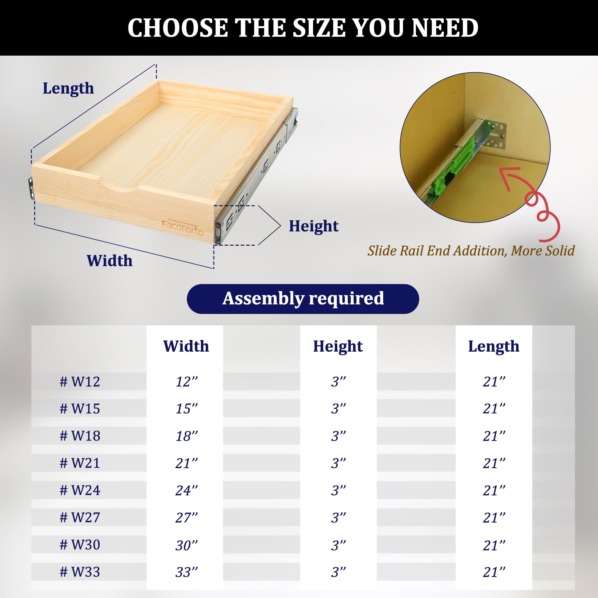 Kitchen Cabinet Organizer, Fully Assembled Drawer Wood Pull Out Tray Drawer Box Cabinet Slide Out Shelve, Wooden Pull-Out Shelf (W21''×D21''×H3'')