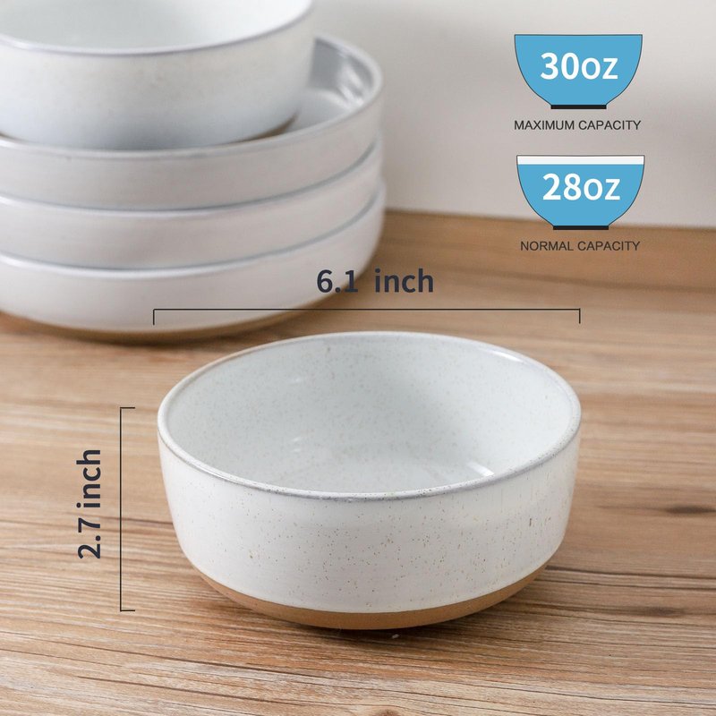 Tikooere Ceramic Soup Bowls Set of 6,30 Ounce Stoneware Cereal Bowl,Porcelain Nesting Bowls for Oatmeal,Popcorn,Soup,Pasta,Fruit,Housewarming Gift,Microwave & Dishwasher Safe,White