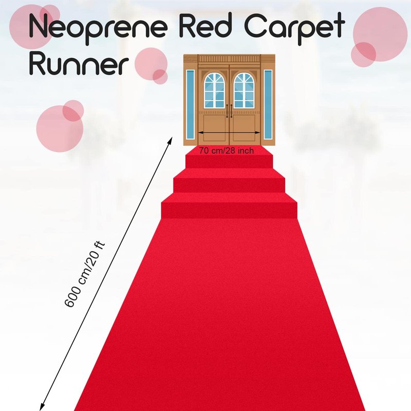 Boao 20 x 2.3 ft Neoprene Carpet Runner Reusable Plastic Floor Runner Non Slip Rubber Backed Rugs for Hallway Aisle Carpet Roll for Wedding Party Decor Prom Business Outdoor(Red)
