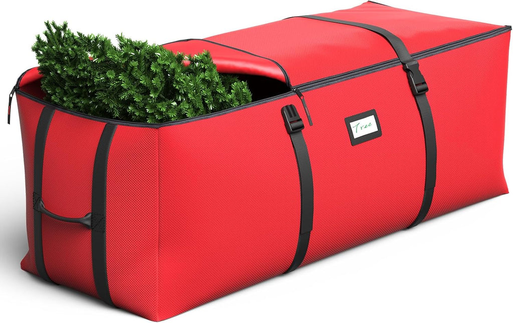 Skiennix Christmas Tree Storage Bag - Fits Up to 7.5Ft Artificial Trees | Waterproof 600D Oxford Fabric, Double Zipper & Buckle Straps, Easy Carry Handles - Red
