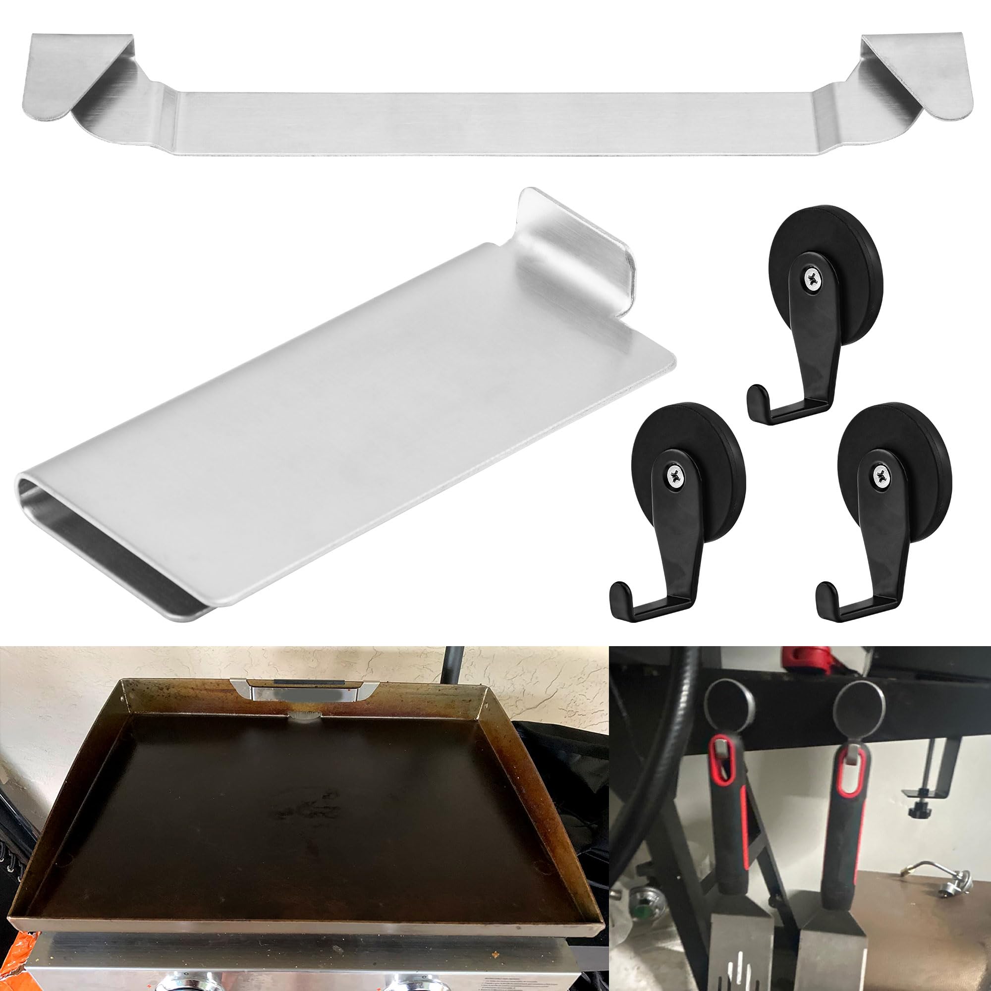For Blackstone 5188 Rear Grease Gate, 3 Magentic Hooks and Tool Combo, Flat Top Griddle Accessories
