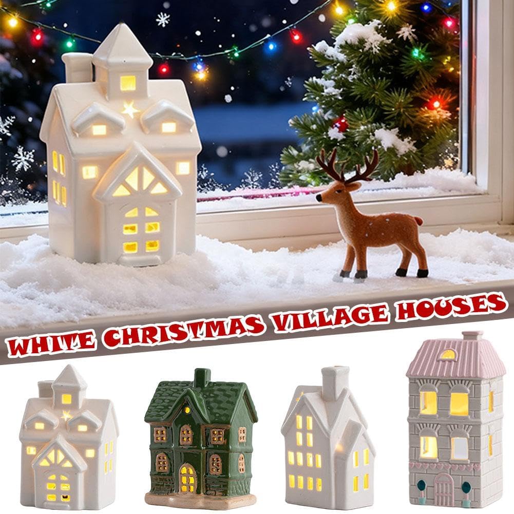 Regine Switzerland Light Up Christmas Village House - White Ceramic Tabletop Decor (1 Piece)