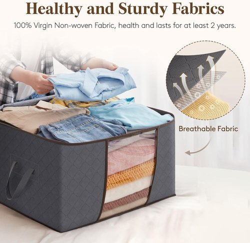Lifewit 60L Clothes Storage Bins - Foldable Blanket Bags with Zippers & Clear Window | 2-Pack