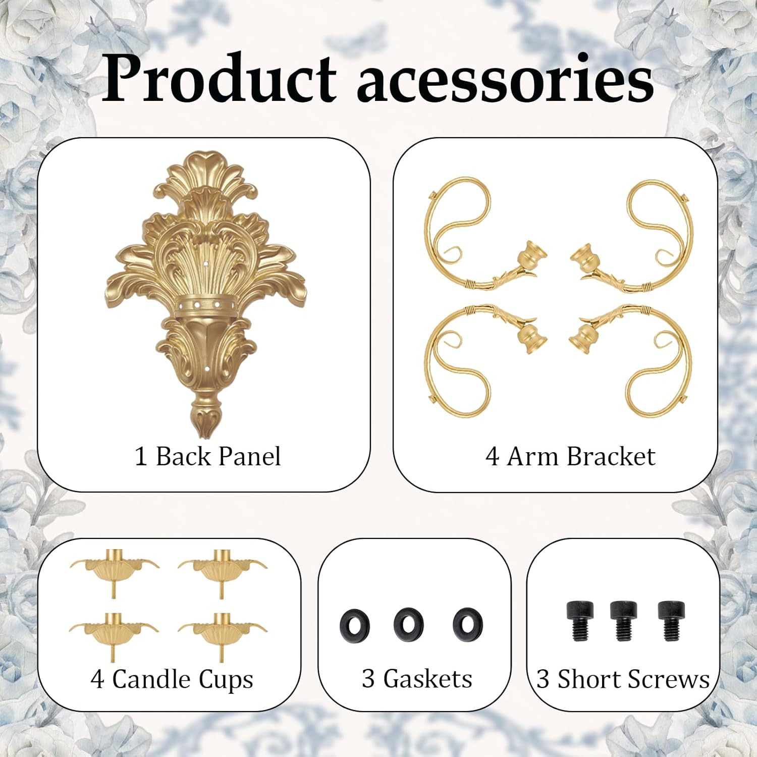 Roman - Fountain Wall Sconce | 4-Candle Gold Baroque Candelabra - Antique Metal Tapered Candle Holder for Victorian Decor