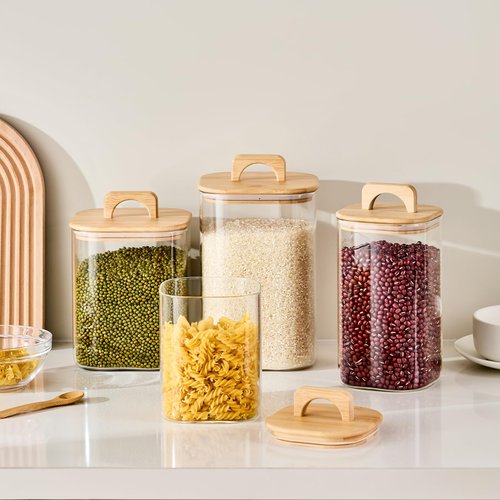 Sweejar 1 qt Glass Food Storage Containers with Lids, Coffee Container for Ground Coffee, 32 oz Glass Jars with Bamboo Lids, 1 Pack