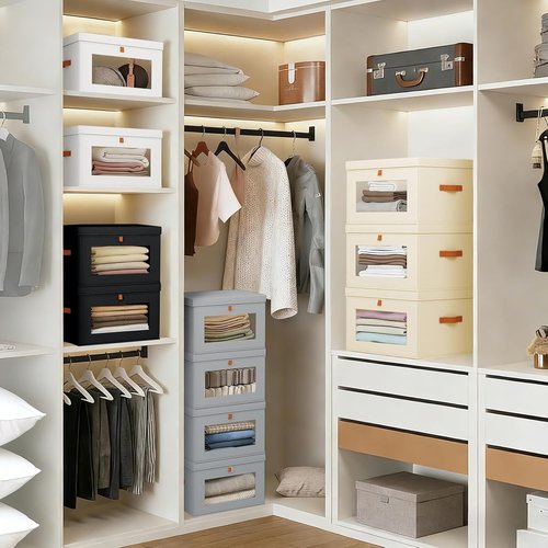DIMJ Storage Bins with Lids - 4 Pack Large Fabric Closet Organizers for Books, Clothes & Blankets