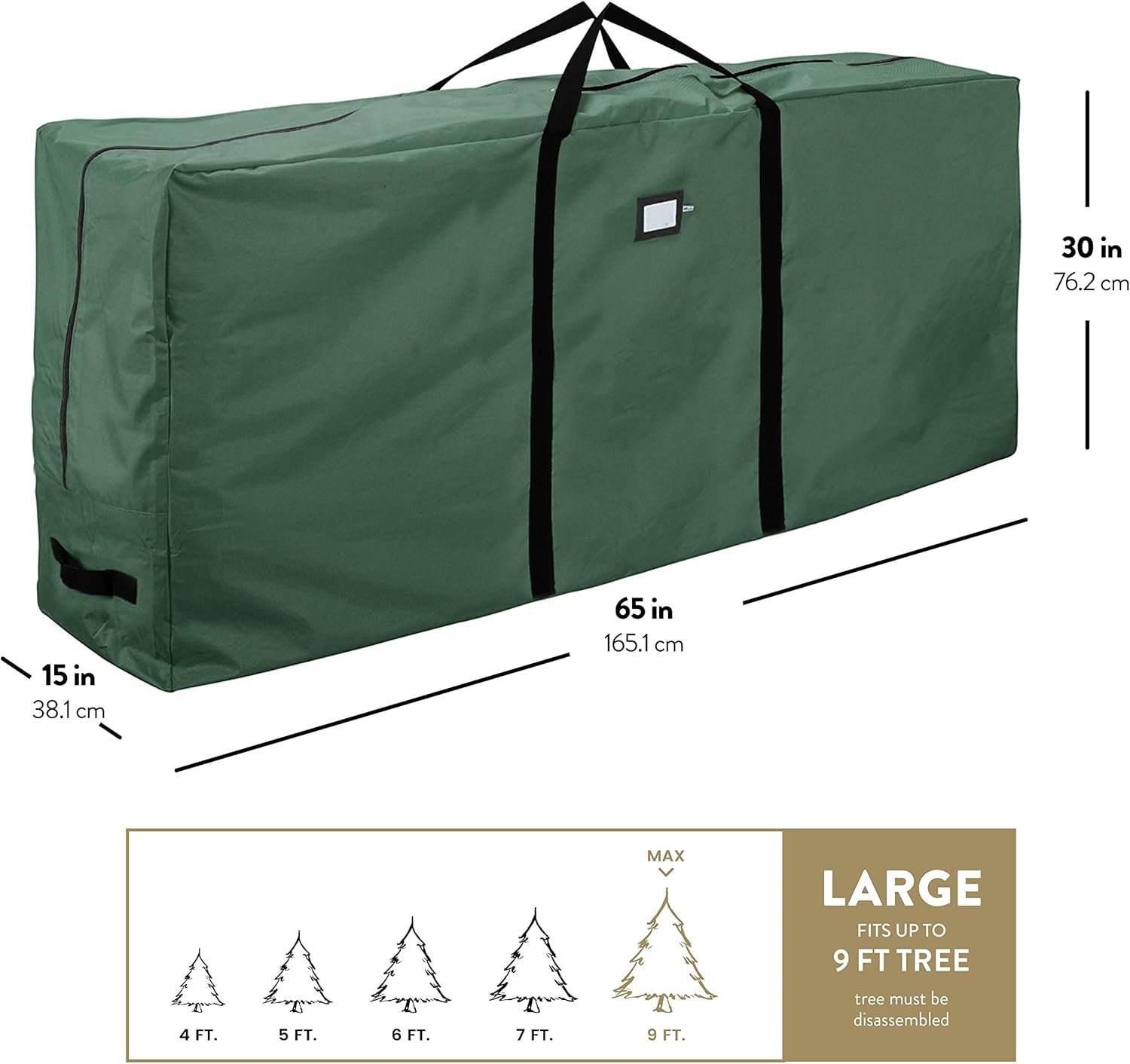 ZOBER Christmas Tree Storage Bag - Fits 9 Ft Artificial Trees - Waterproof & Tear-Proof - Green