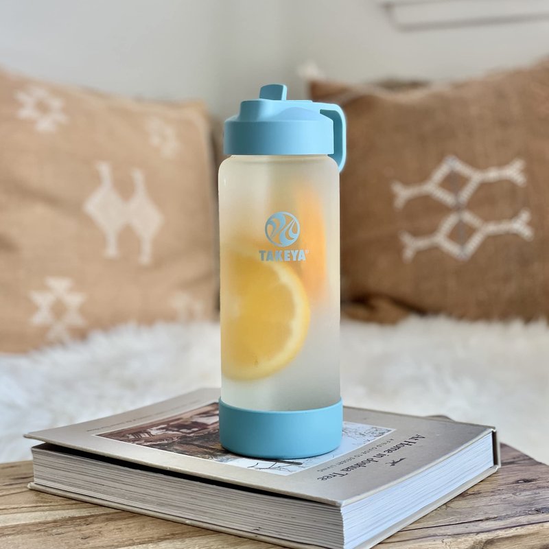 Takeya Glass Water Bottle - Durable Thermo-Shock Resistant - Sure-Grip Safe Shell - Clear Leak-Proof - Straw Lid - Dishwasher Safe - Everyday Use - 22 oz, Sage