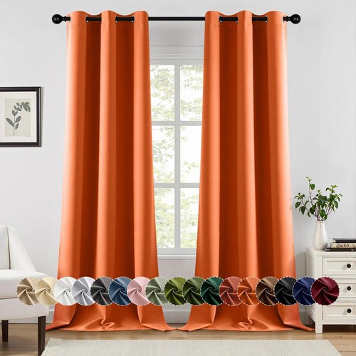 MIULEE Orange Blackout Curtains - Thermal Insulated Room Darkening Drapes | 90-Inch Length, 2 Panels