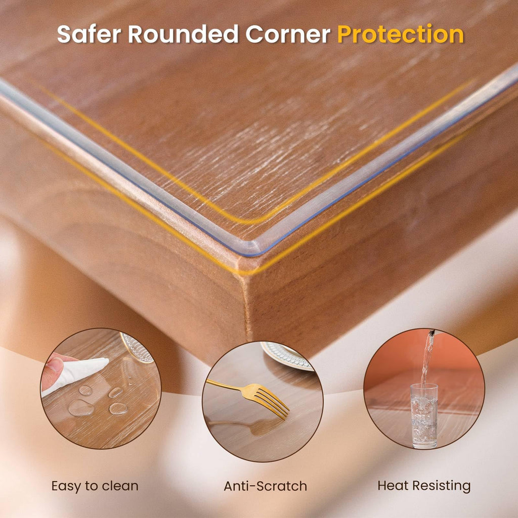 Whirltique Clear Table Cover Protector, 42 x 89 Inch Table Protector for Dining Room Table, 1.5mm Thick Clear Plastic Table Cover, Pad Mat for Kitchen, Writing Desk Pad for Desktop