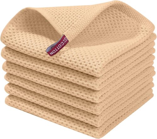 Homaxy Kitchen Dish Cloths - 100% Cotton Waffle Weave, Ultra Soft & Absorbent, 12x12 Inches, 6-Pack, Apricot