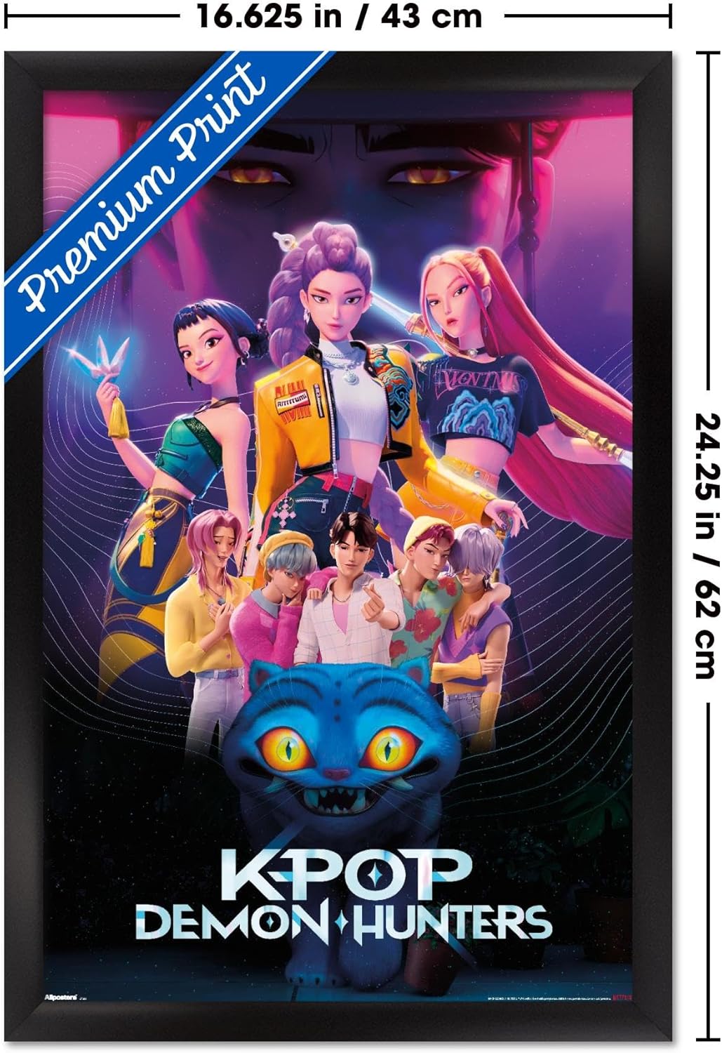 Netflix KPop Demon Hunters Wall Poster - Black Framed Group Art, 22.4L x 14.7W
