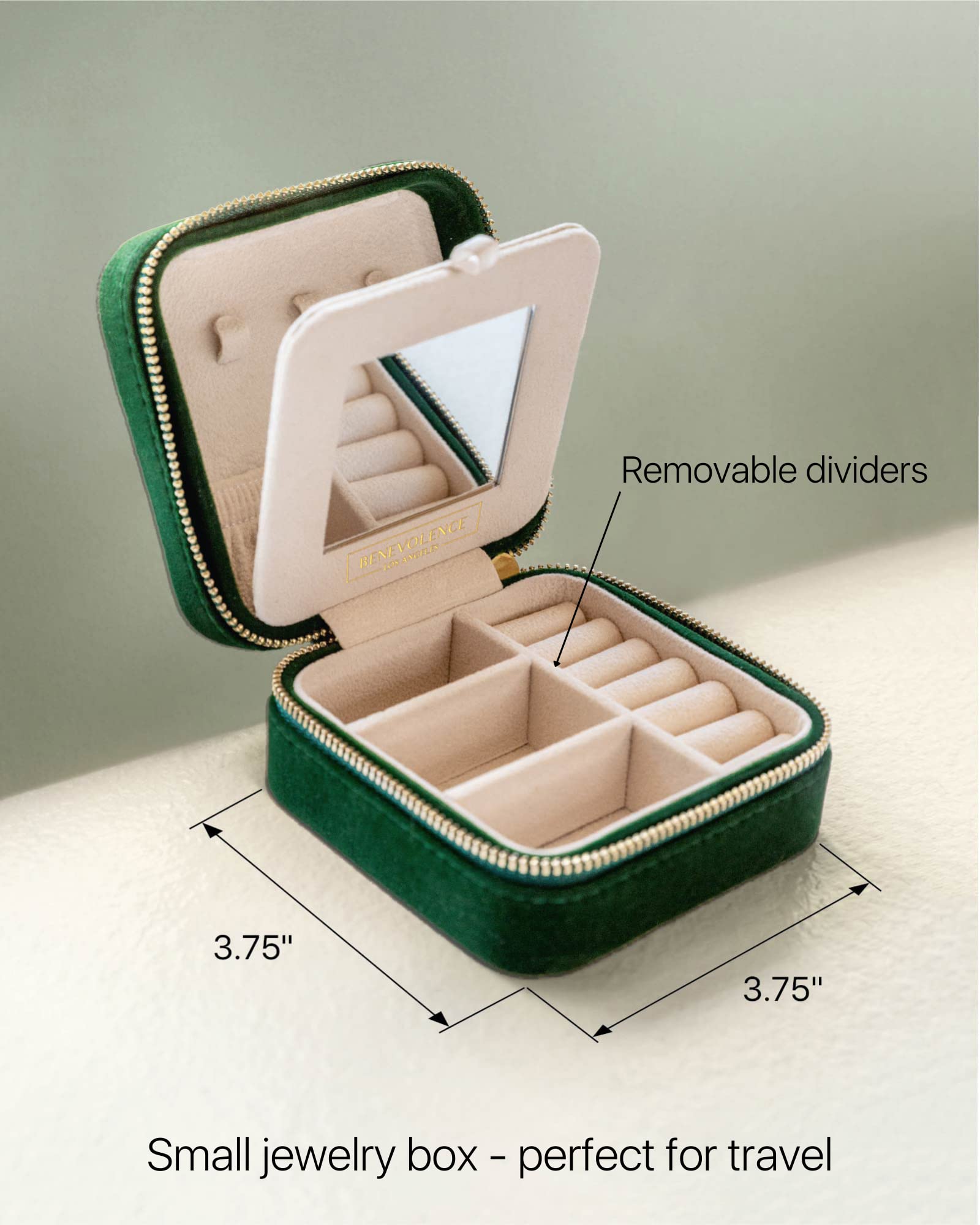 Benevolence LA Plush Emerald Travel Jewelry Case and Large Jewelry Storage Box | Travel Jewelry Organizer Box, Jewelry Travel Organizer for Women | Velvet Jewelry Boxes for Women