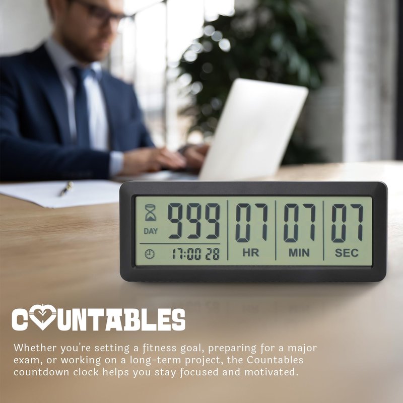 Countables - Large LCD Digital Countdown Clock - Up to 999 Days - Countdown and Retirement Timer, Count Down Clock for Retirement, Big Display Large Digital Timer for All Events (Black)