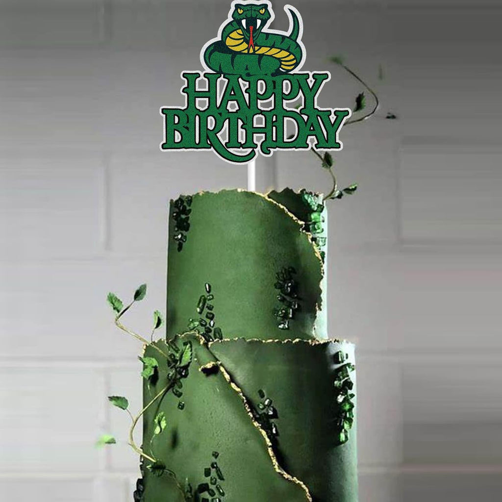 Snake Happy Birthday Cake Topper - Green Glitter Jungle Animal Theme | Perfect Decoration for Kids