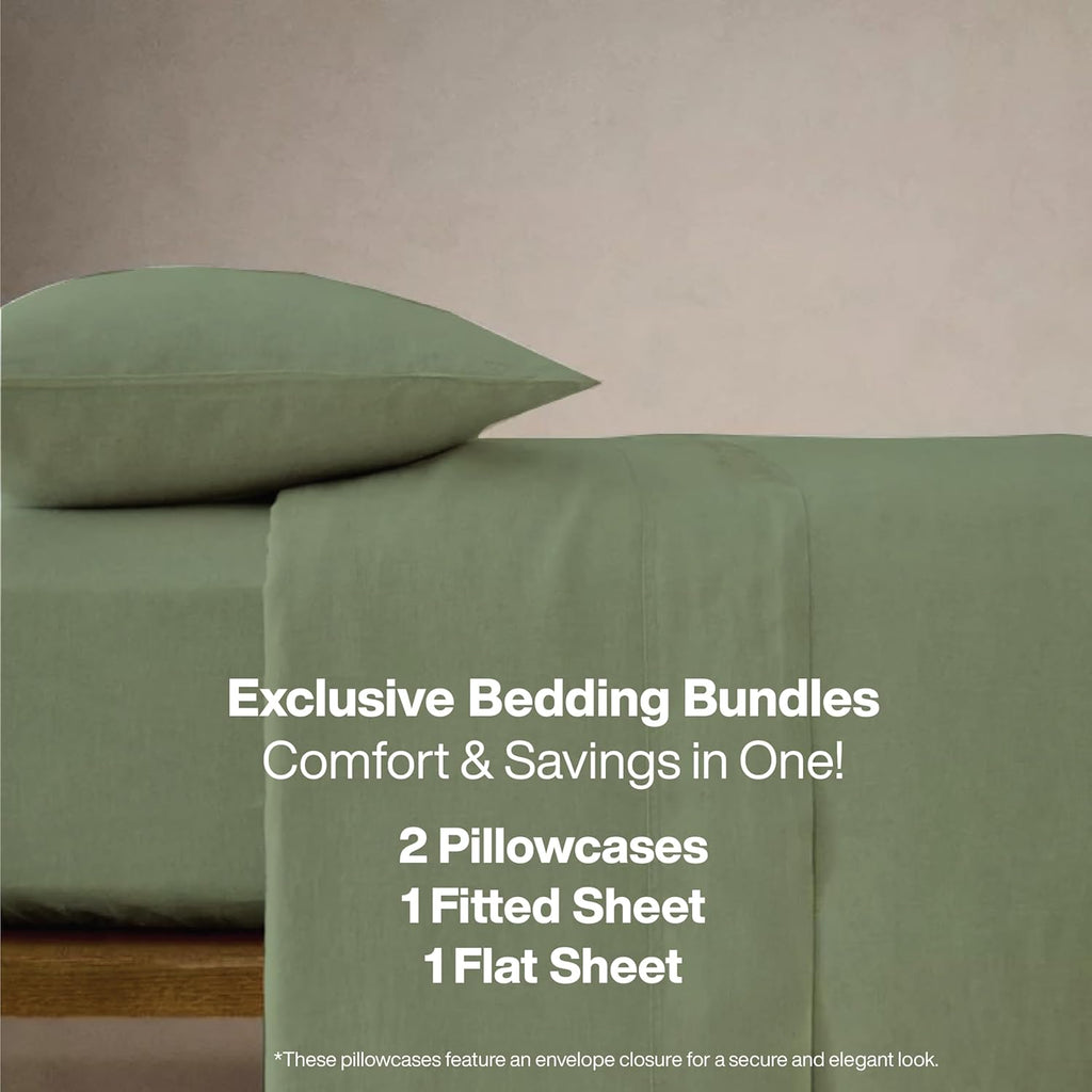 QUEENSBAY Queen Sheet Set - 4 Pieces Super Soft Microfiber | 16 Inch Deep Pocket, Cooling, Sage Green