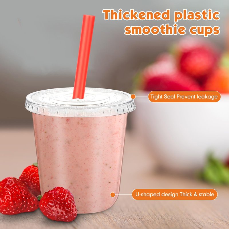 Ziliny 50 Sets Clear Cups with Lids and Jumbo Smoothie Straws Disposable Plastic Cups for Smoothies, Bubble Milk Tea, Milkshakes, Cold Drinks (12 oz)