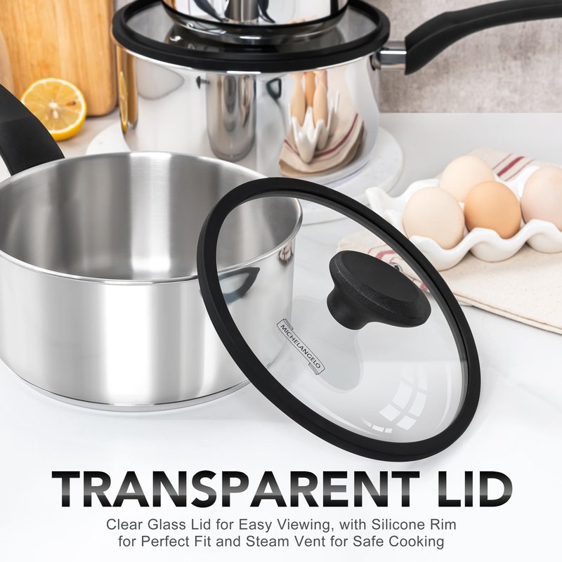 MICHELANGELO Stainless Steel Saucepan with Lid 1QT & 2QT & 3QT, Triply Stainless Steel Saucepans with Bakelite Handle, Premium Nonstick Sauce Pot Set for Kitchen Cooking, Induction Compatible