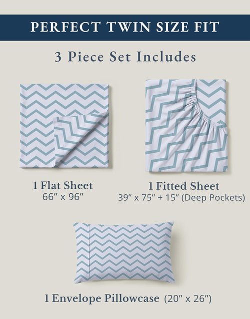 LANE LINEN 100% Organic Cotton Twin Bed Sheets - Naturally Cooling, Deep Pocket, Eco-Friendly Chevron Design