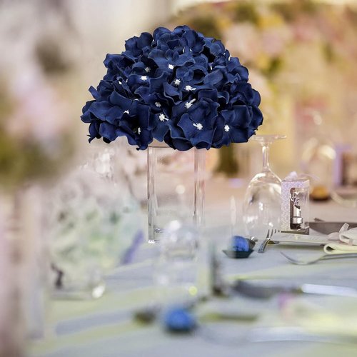 Hydrangea | 12 PCS Artificial Flower Balls - 8.27 Inch Silk Kissing Balls for Wedding & Home Decor - Navy Blue
