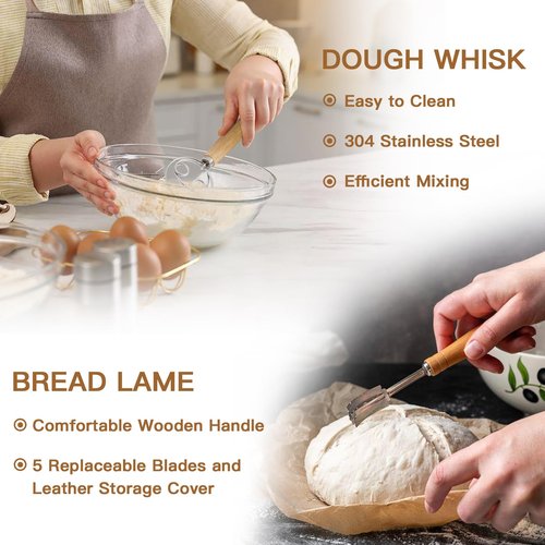 Banneton Bread Proofing Basket Set 9 Inch Round and 10 Inch Oval Sourdough Proofing Baske Bread Baking Supplies with Danish Whish Bowl Scraper Dough Scraper for Bread Making Baking Fermentation