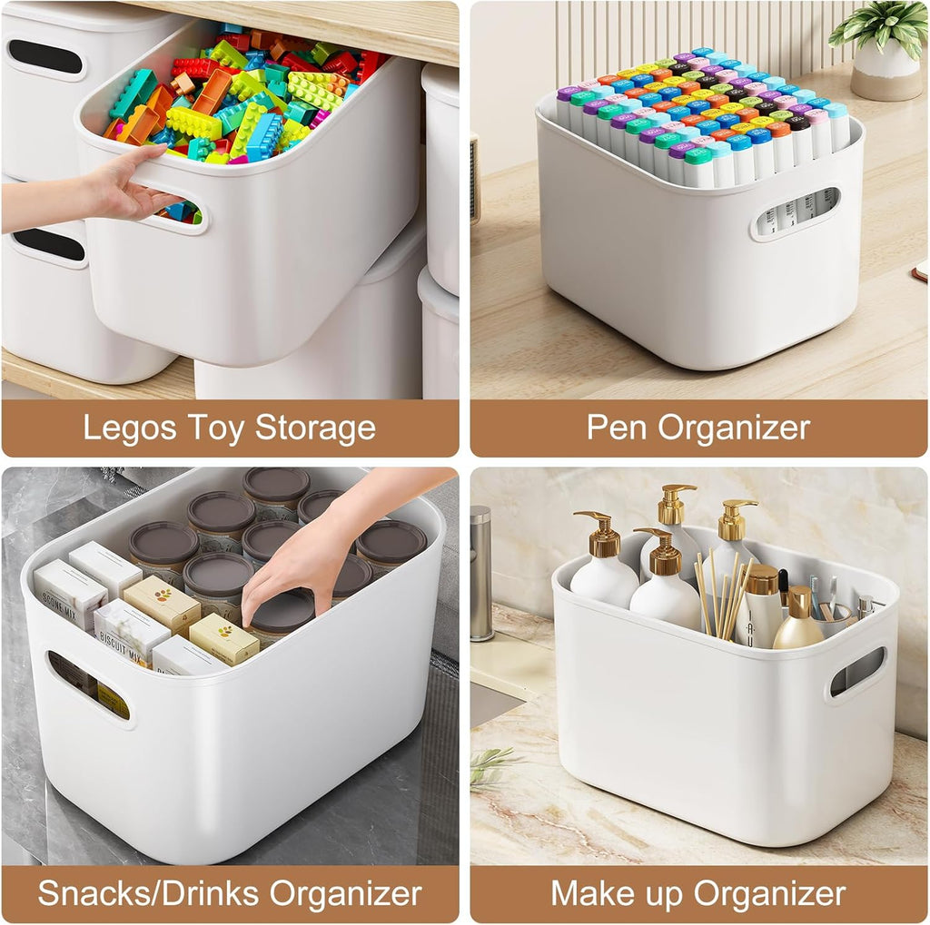 ORGIDOL 8-Pack White Storage Bins with Lids - Stackable Organizing Containers for Crafts & Snacks | 9.85x6.9x5.7 Inch