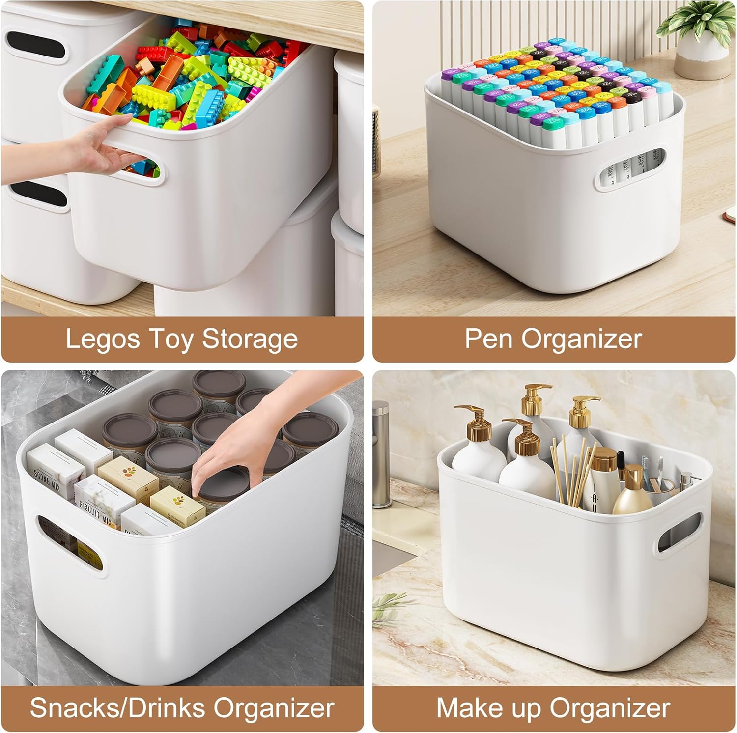 ORGIDOL 8-Pack White Storage Bins with Lids - Stackable Organizing Containers for Crafts & Snacks | 9.85x6.9x5.7 Inch