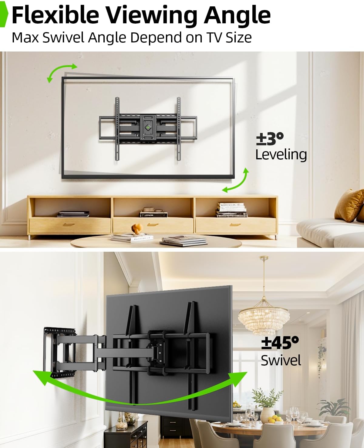 USX MOUNT Heavy Duty Full Motion TV Wall Mount - Fits 60-120 Inch TVs, Holds 220lbs, Max VESA 900x600mm