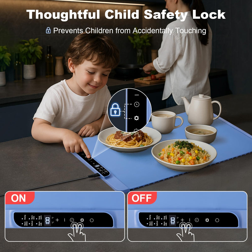 Food Warming Mat 25.2" x 14.96",Electric Warming Tray for Fast Heating | Foldable Warming Mat for Food with Adjustable Temperature Control & Timer, Raised Feet for Family Gatherings & Daily Use