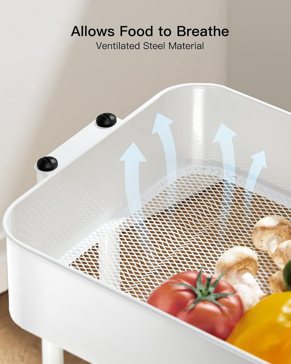 Pipishell 3-Tier Metal Rolling Utility Cart - Heavy-Duty Storage with Lockable Wheels | White