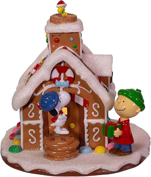 Kurt Adler LED Gingerbread House Table Piece - Battery-Operated Peanuts Design