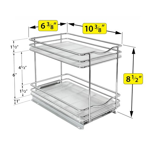LYNK PROFESSIONAL® Pull Out Spice Rack Organizer for Inside Kitchen Cabinets - 6-3/8 inch Wide - Slide Out Drawer – Chrome Sliding Spice Organization for cabinet - Spice Racks - 2 Tier