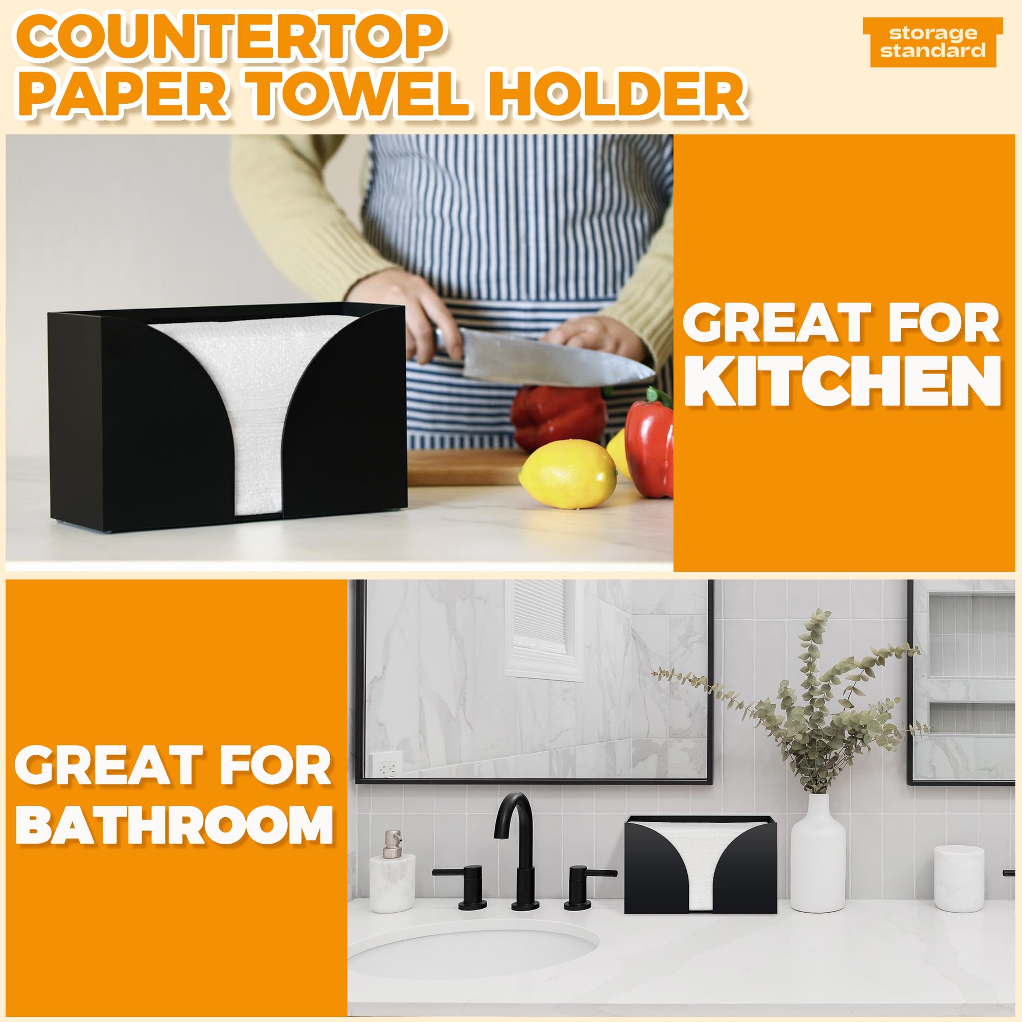 Storage Standard Multifold Paper Towel Dispenser Countertop - Matte Black Paper Towel Holder Bathroom, Durable Acrylic Napkin Holder for Bathroom, Kitchen, Office & Restaurant, 10.75 x 6.5 x 4 Inches