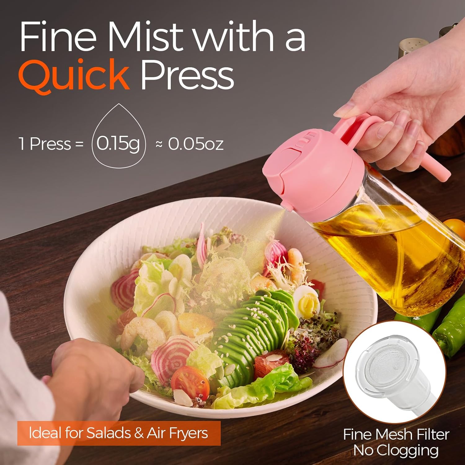 YARRAMATE 16oz Oil Sprayer - Premium Food-Grade Olive Oil Dispenser for Cooking | Pink