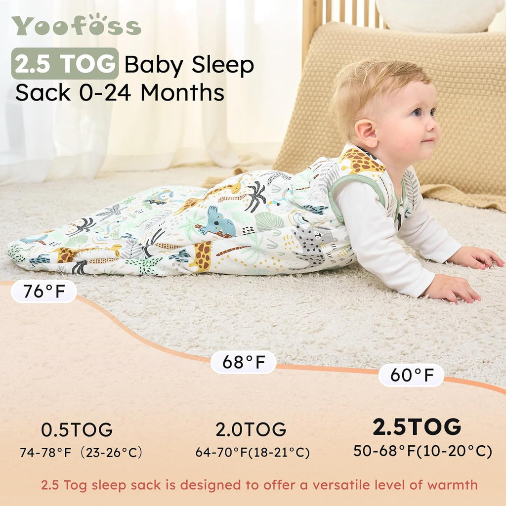 Yoofoss Baby Sleep Sack - 100% Organic Cotton Wearable Blanket for 12-18 Months | TOG 2.5, Warm & Comfy