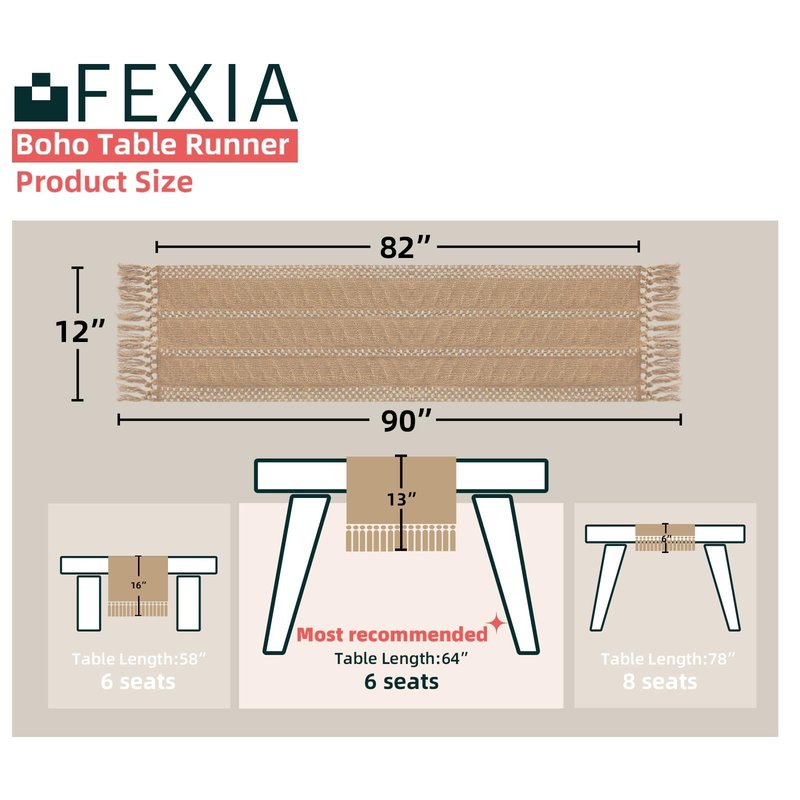 FEXIA Brown Table Runner Boho Burlap Coffee Table Runner with Tassels 90 Inches Long for Farmhouse Home Decor Modern Fall for Bohemian Dining Bedroom Decor Rustic Style (12x90 Inches)