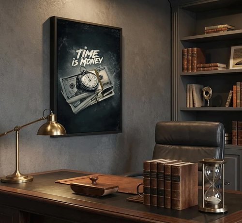Framed Time Is Money Canvas Wall Art - Motivational Office Decor | Inspirational Quotes for Home & Bar