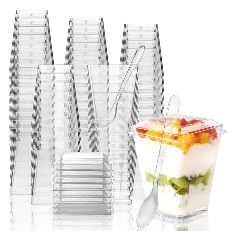 FIFWVGP 100 Pack 5 oz Plastic Dessert Cups With Lids and Spoons, Yogurt Parfait Appetizer Cups for Party, Mini Dessert Shooters for Pudding and Fruit