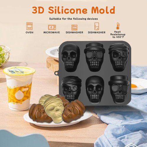 ZeaoqiT Halloween Skull Cake Pan Silicone Large Size Skull Baking Molds，Baking Skull Cake Molds for Chocolate, Pudding,Cakes,Jello, Candy, Black