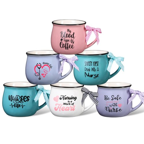 Zubebe 12 Pcs 12 oz Nurse Gift Mugs, Week Coffee Mugs, Nurse Appreciation Gifts Ceramic Inspirational Coffee Cup Gifts for Coworker