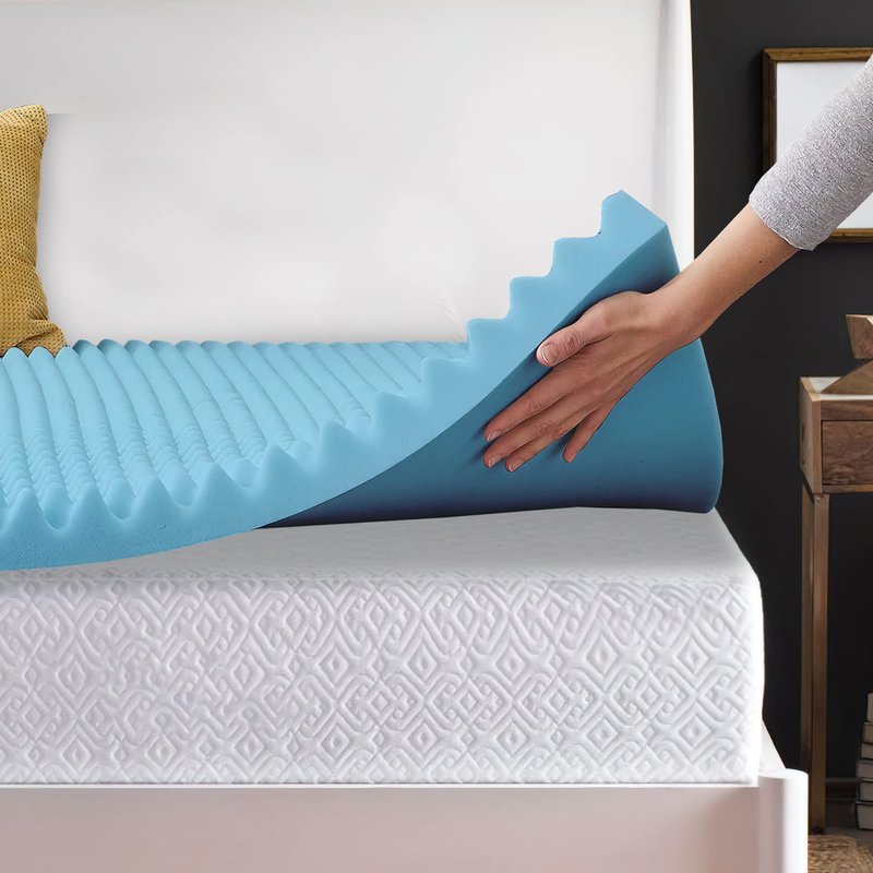 Zayton, 2-Inch Premium Convoluted Gel Memory Foam Toppers for Enhanced Comfort and Support, Twin, Blue