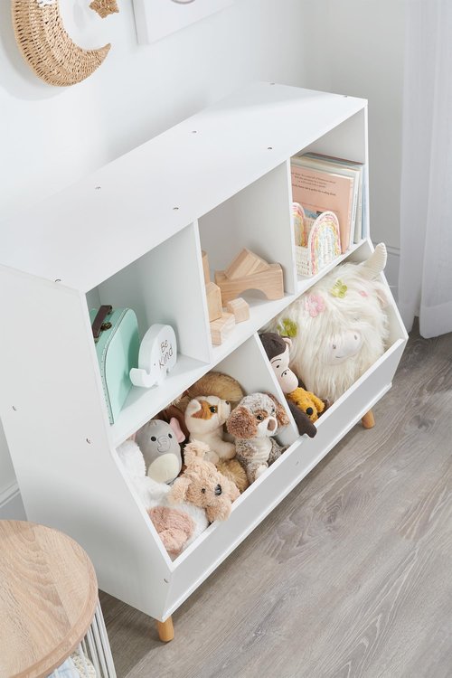 Badger Basket 5-Bin Storage Cubby with Feet - Wooden Organizer for Toys, Books, and Display, with Top Shelf, Cubbies, and Open Bins - Kids’ Room or Playroom Storage Solution - Fresh White