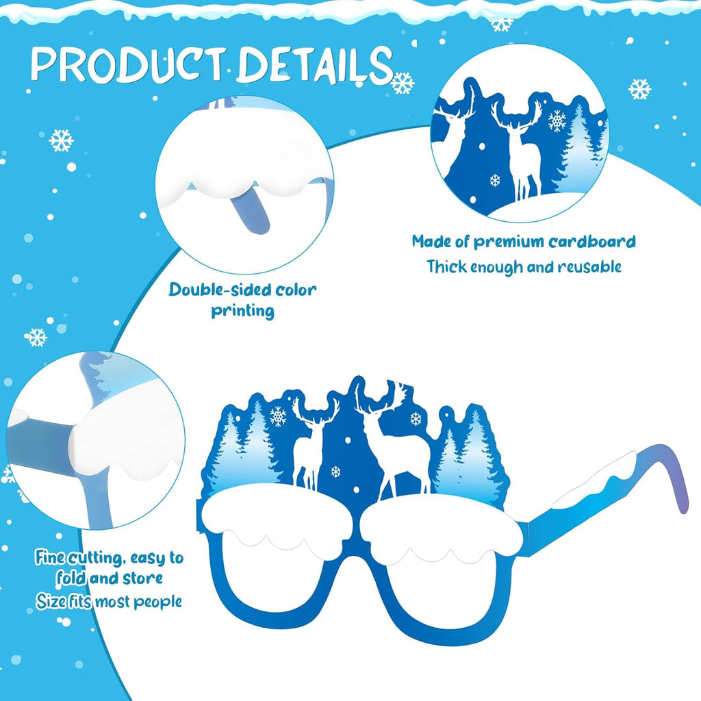 Skiennix Winter Party Favors - 36 Pcs Snowflake Paper Eyeglasses for Holiday Celebrations