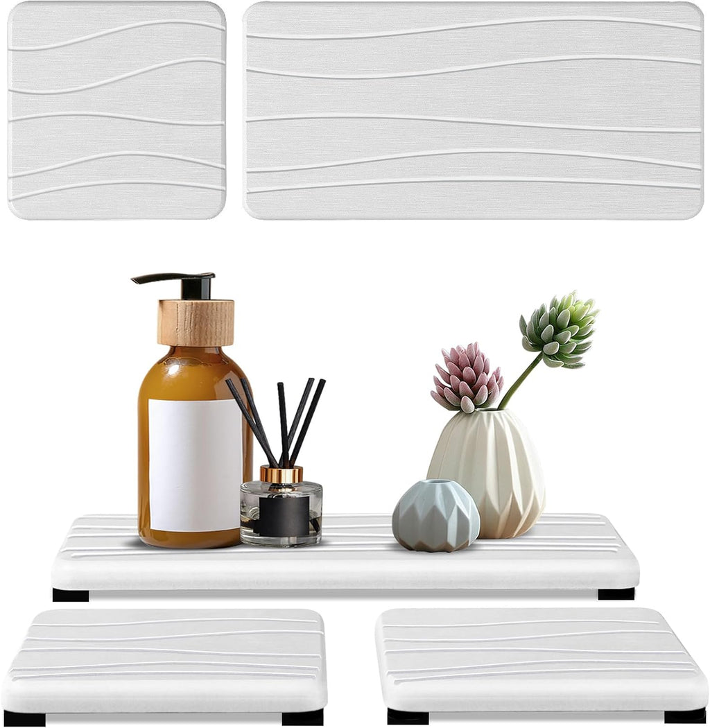 Skiennix Water Absorbing Stone Tray - Fast Drying Diatomite Coasters for Kitchen & Bathroom | 3PCS Set