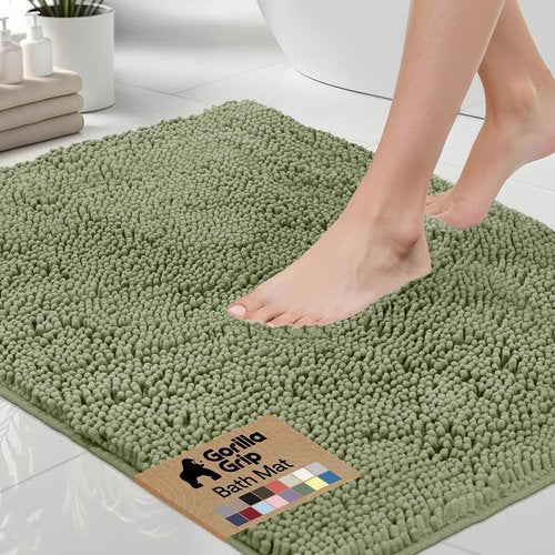 GORILLA GRIP Bath Rug Mat - Thick Soft Absorbent Chenille | Quick-Dry Microfiber, 24x17 Sage Green