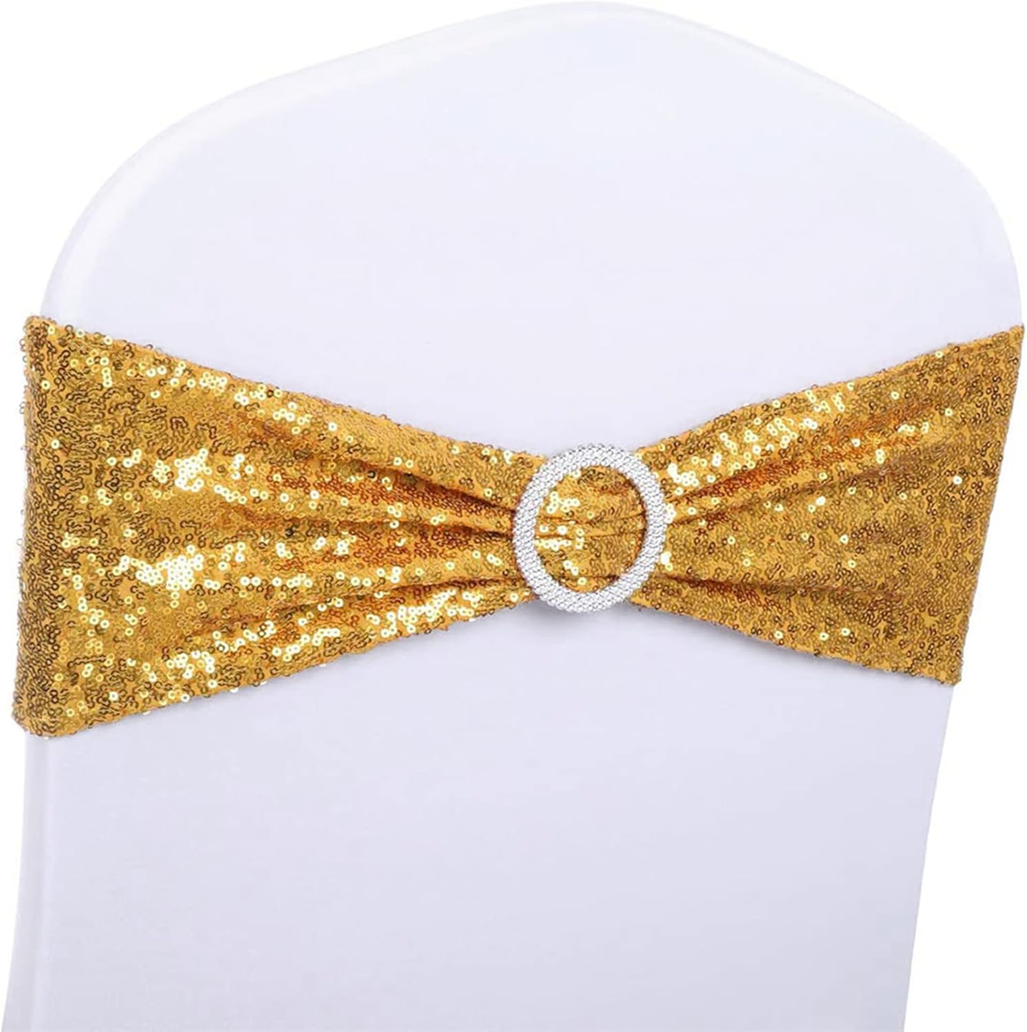 Skiennix Gold Sequin Chair Sashes - Pack of 100 Elegant Wedding & Party Decor Bands