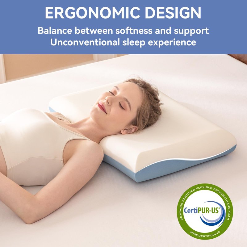 AMICLIBER Memory Foam Firm Pillows for Sleeping, 4'' Orthopedic Cervical Neck Pillow with Two-Sided Reversible Cover,Medium Firm Gusseted Gel Pillows for Back & Side Sleepers