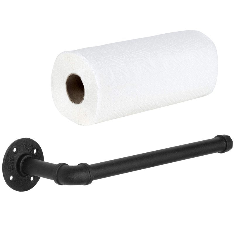 MyGift Paper Towel Holder Under Cabinet Paper Towel Holder Wall Mount, Industrial Pipe Matte Black Hanging Kitchen Towel Rack