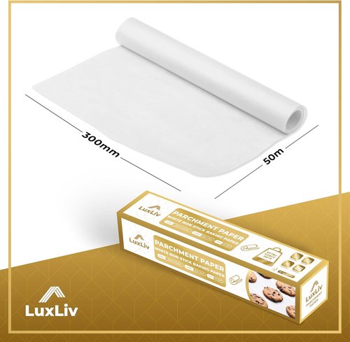 LuxLiv® 12" x 164' Non-Stick White Parchment Paper Roll - Extra-Thick Greaseproof Baking & Cooking Supplies