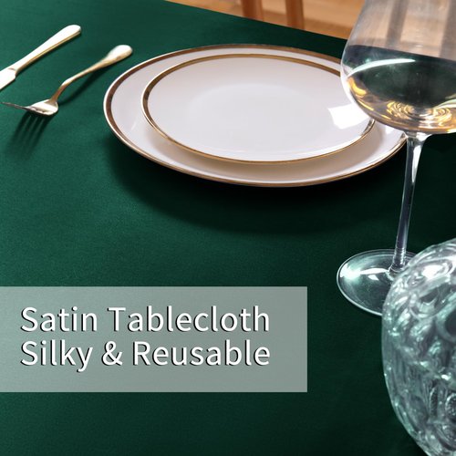 Horbaunal 4 Pack Dark Green Satin Tablecloth 60 x 102 Inches Rectangle Satin Table Cover Bright Silky Table Cloth Smooth Table Decoration for Wedding Party Banquet